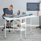 Table de bricolage réglable en hauteur avec étagères de rangement, table de découpe pliante mobile pour bureau à domicile, salle de couture ou atelier créatif