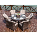 Ensemble de salle à manger rond de jardin en rotin tressé, 7 pièces, avec coussins, par Moda Furnishings