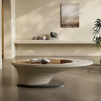 Table basse ovale moderne minimaliste de luxe léger avec plateau en verre et base grise 51 in. - L 51.18'W 25.59'H 14.37'