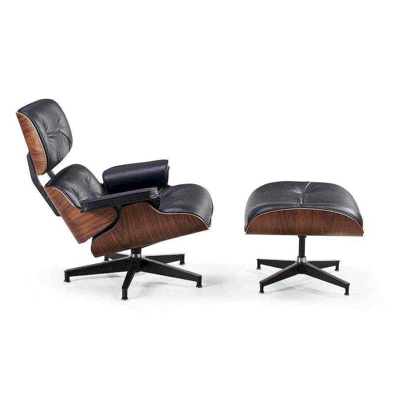 Leren loungefauteuil in mid-century-modern stijl, relaxfauteuil