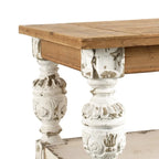 Table basse rectangulaire en bois blanc ancien patiné