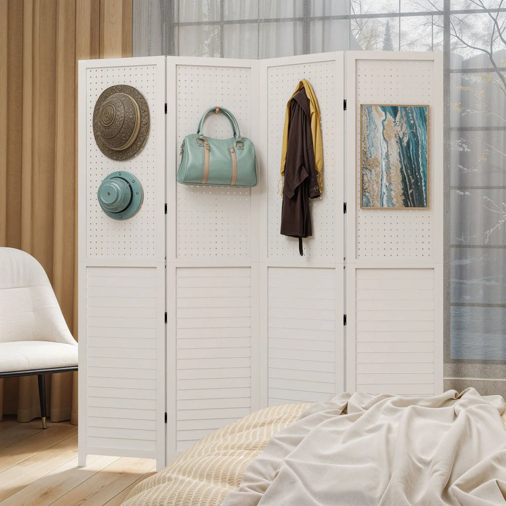 Moasis 67 weißer Raumteiler aus Holz mit 4 Paneelen