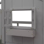 Twin Size House-Shaped Loft Bed, Wood Playhouse Loft Bed with Ladder & Guardrails for Kids