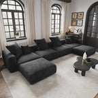 Grote modulaire hoekbank met corduroybekleding, U-vormig, 4-zits, met 2 ottomanen en 5 kussens