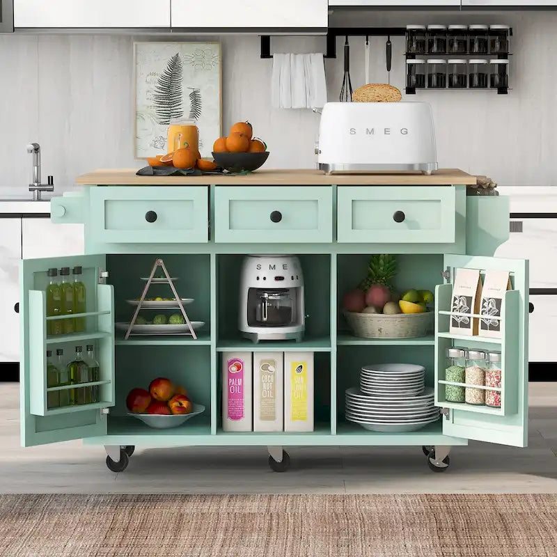 Îlot de cuisine mobile portable avec roulettes et rangement