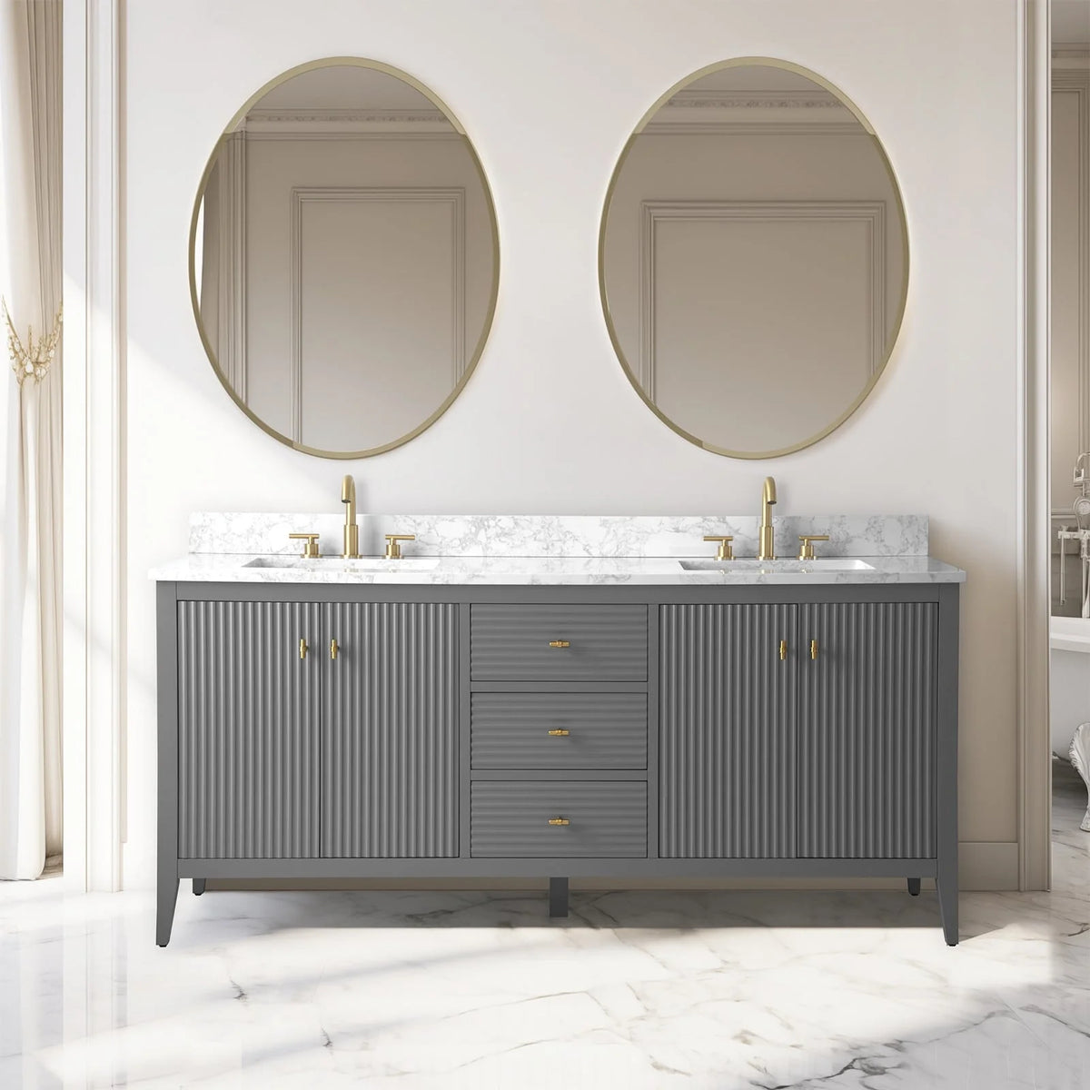 Vanity Art 72 Badezimmer-Waschtischunterschrank mit Doppelwaschbecken und Oberfläche aus Kunstmarmor