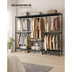 Portant à vêtements SONGMICS, armoire-organisateur robuste avec tringles et étagères, charge totale de 297 lb, montage facile, noir encre