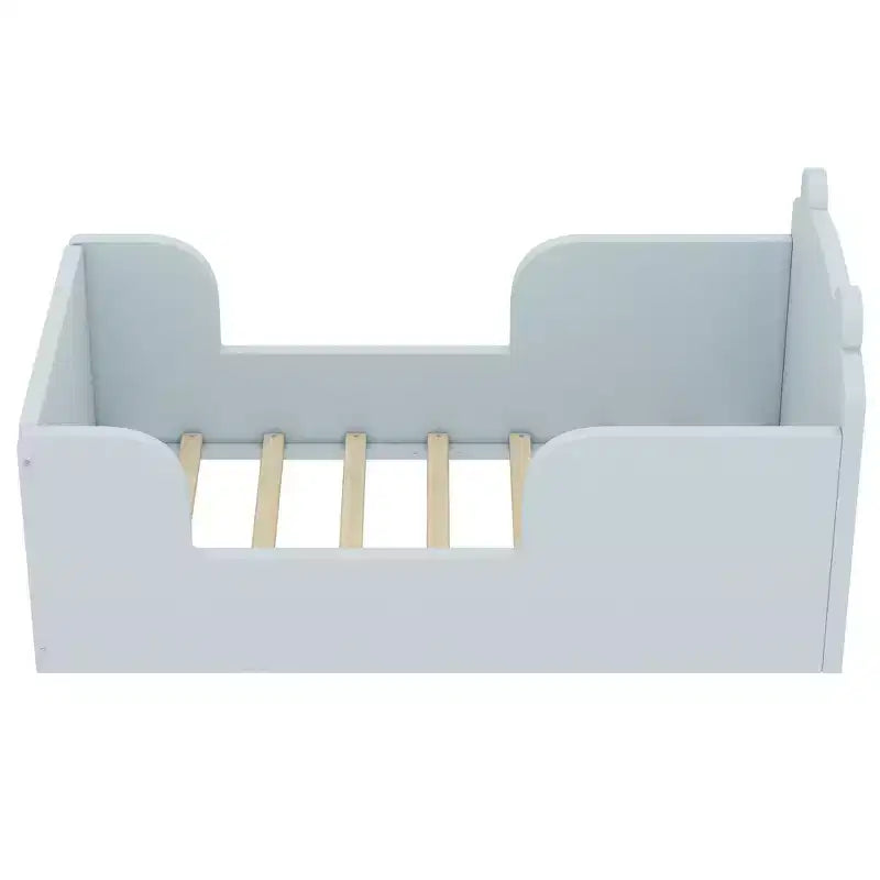 Okak vloerbed in de vorm van een beer voor kinderen van 3-6 jaar, peuterbedframe met veiligheidshekje, schattig kinderbed in de vorm van een dier