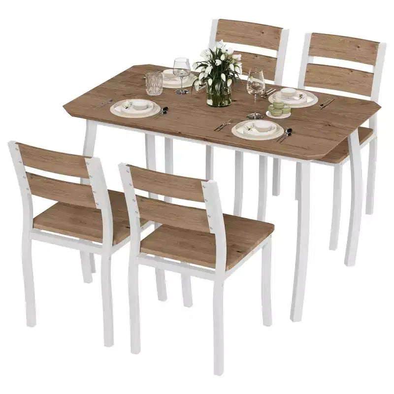 Keuken tafel- en stoelset met metalen frame, 5-delig, met afgeschuind ontwerp