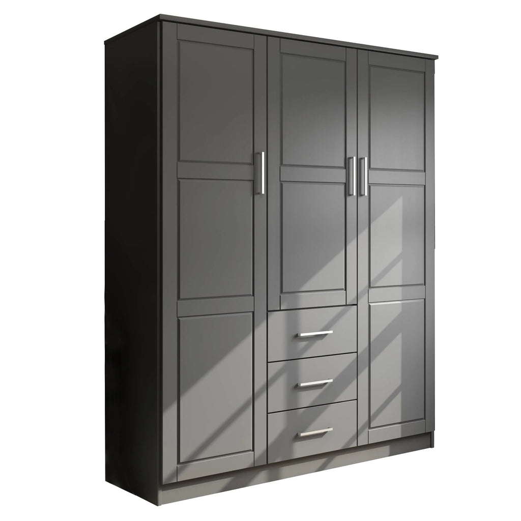 Palace Imports Cosmo kledingkast met 3 deuren, 100% massief hout, met deuren van massief hout of spiegelglas
