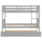 Twin Over Twin Modern Wood Bunk Bed with Trundle, Convertible into 2 Beds