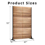 MAYEERTY 72 inch Room Divider with Galvanized Frame Wood Gain Privacy Screen Garden Fence Patio Beige