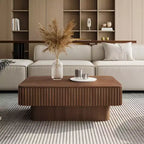 Table basse cannelée JVNOXK de 38,6' avec plateau relevable et rangement, placage en bois massif, hauteur réglable, table d’appoint moderne pour le salon ou la chambre, noyer