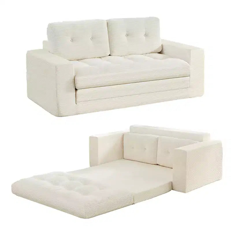 Mjkone 71' 2-in-1 slaapbank, opvouwbare loveseat met geribde stof en knopen, ruimtebesparend