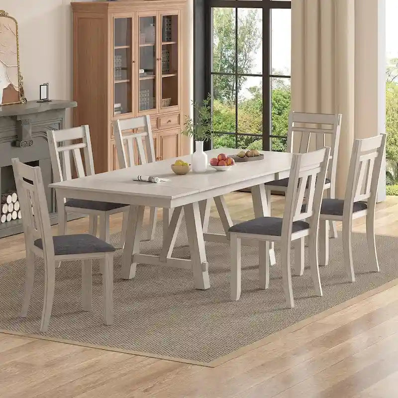 VECELO Esszimmerstühle aus Massivholz mit Sitzfläche aus Leinenstoff, Esszimmerstuhl-Set mit 2/4/6 Stühlen
