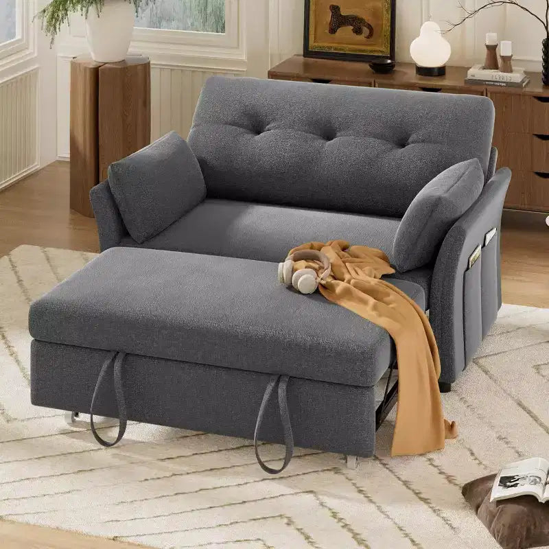 Dyonery 3-in-1-Schlafsofa, ausziehbares Schlafsofa mit Seitentasche und verstellbarer Rückenlehne, werkzeuglose Montage, klappbares Loveseat