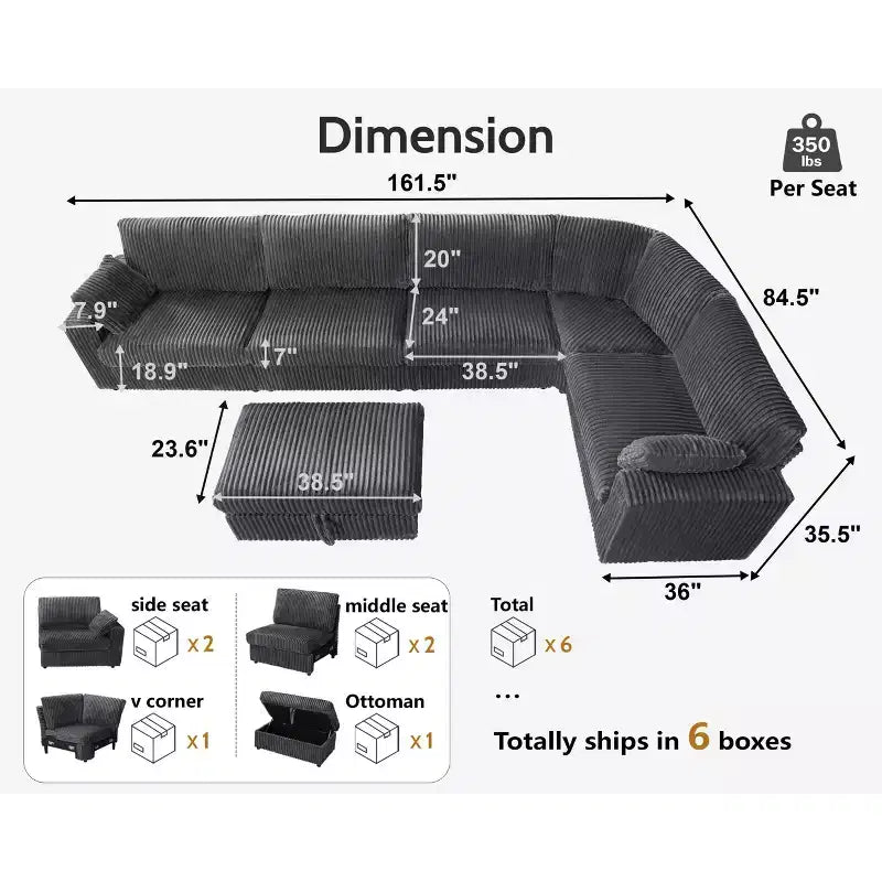 Dyonery Modular Corduroy Sectional Sofa with Washable Covers