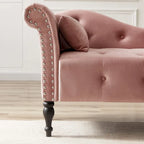 Chaise longue moderne de 60,6 po, capitonnée en velours avec boutons, pieds en bois massif et clous décoratifs