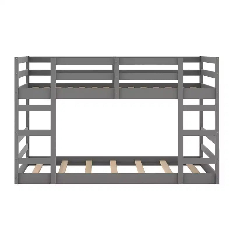 Lit superposé bas, lit superposé en bois au ras du sol avec échelle, lit superposé avec barrières de sécurité complètes