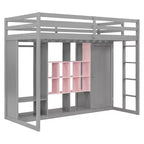 Kinder-Hochbett mit Kleiderschrank und Regalen, Hochbettgestell aus Holz mit Stauraumschrank für Kinder und Jugendliche