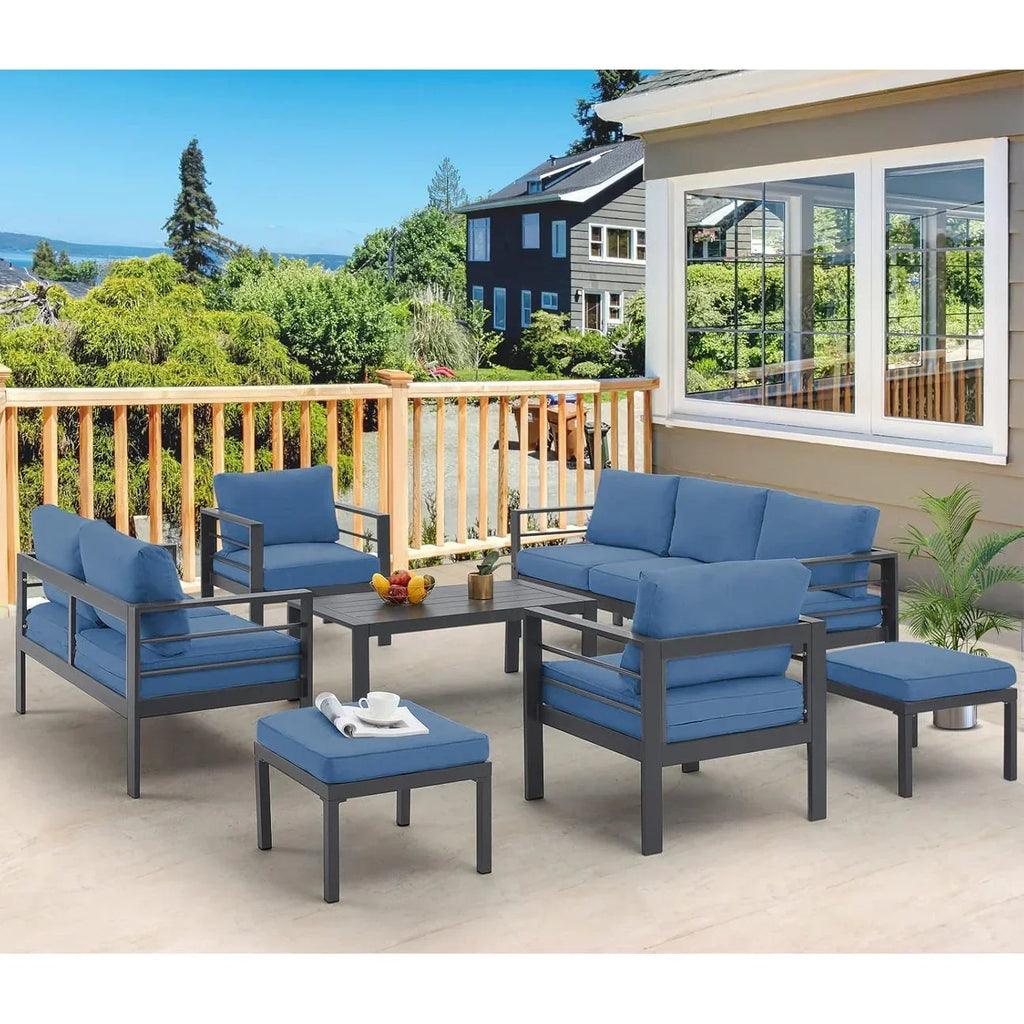 AECOJOY 7-teiliges Aluminiummöbel-Set für die Terrasse, Outdoor-Sitzgruppe