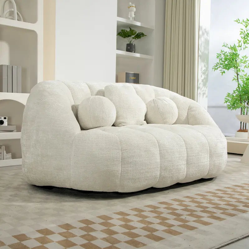 Weißer, 63,78 Zoll großer, mit Chenille bezogener Loungesessel mit hochdichtem Schaumstoff