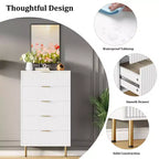 White / Marble & Wood 5-Drawer Dresser ?C Fluted Panel, for 1 Person Use
