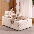 Fauteuil méridienne surdimensionné d’intérieur avec pouf de rangement, canapé-lit en velours côtelé rembourré style nuage avec 3 coussins, fauteuil convertible une place