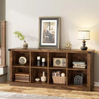 8 Cube Storage Organizer Bookshelf, Farmhouse Horizontal Bookcase, 62 Inch Wood Storage Bookcase for Entryway, Long Low Bookshelves for Living Room