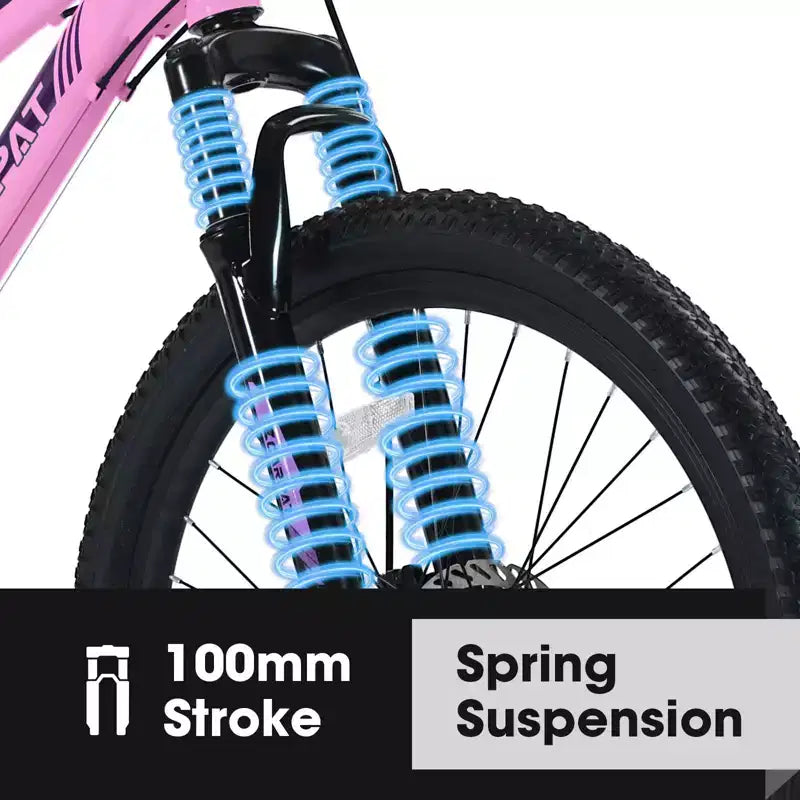 Okak 24/26-Zoll-Mountainbike mit 21 Gängen und Scheibenbremsen an Vorder- und Hinterrad, Kinderfahrrad mit 100-mm-Federgabel, Dirtbike für Jugendliche und Frauen