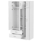 3-Door Mirror Wardrobe with 2 Drawers and Top Cabinet