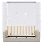 Lit escamotable mural queen size avec canapé, lit armoire pliant queen size avec bibliothèque et étagères pour chambre d’amis ou bureau