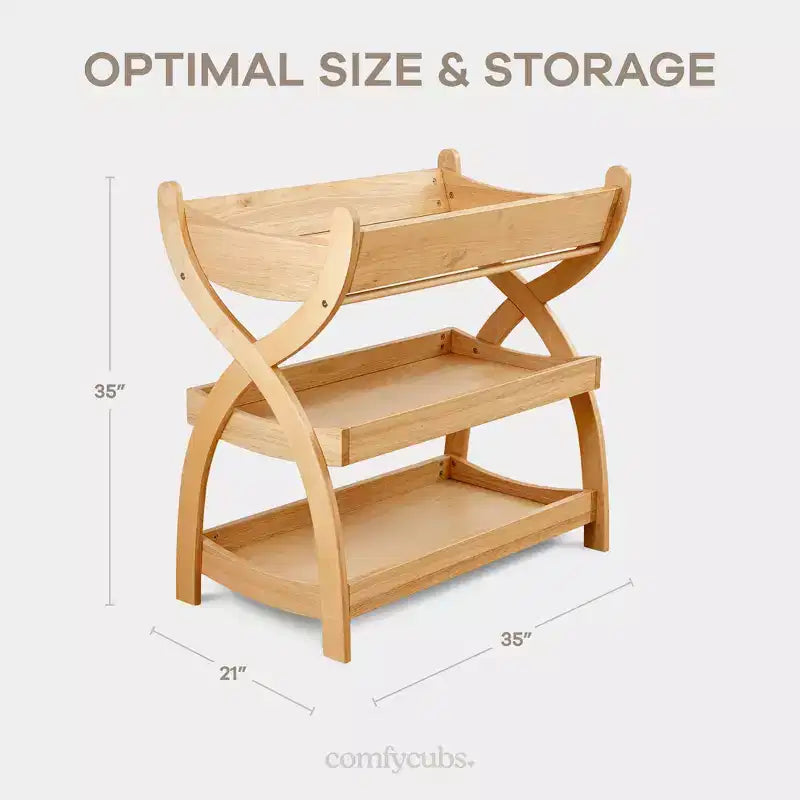 Table à langer Comfy Cubs pour bébé - construction robuste en bois, style intemporel avec deux étagères ouvertes pour les essentiels de bébé