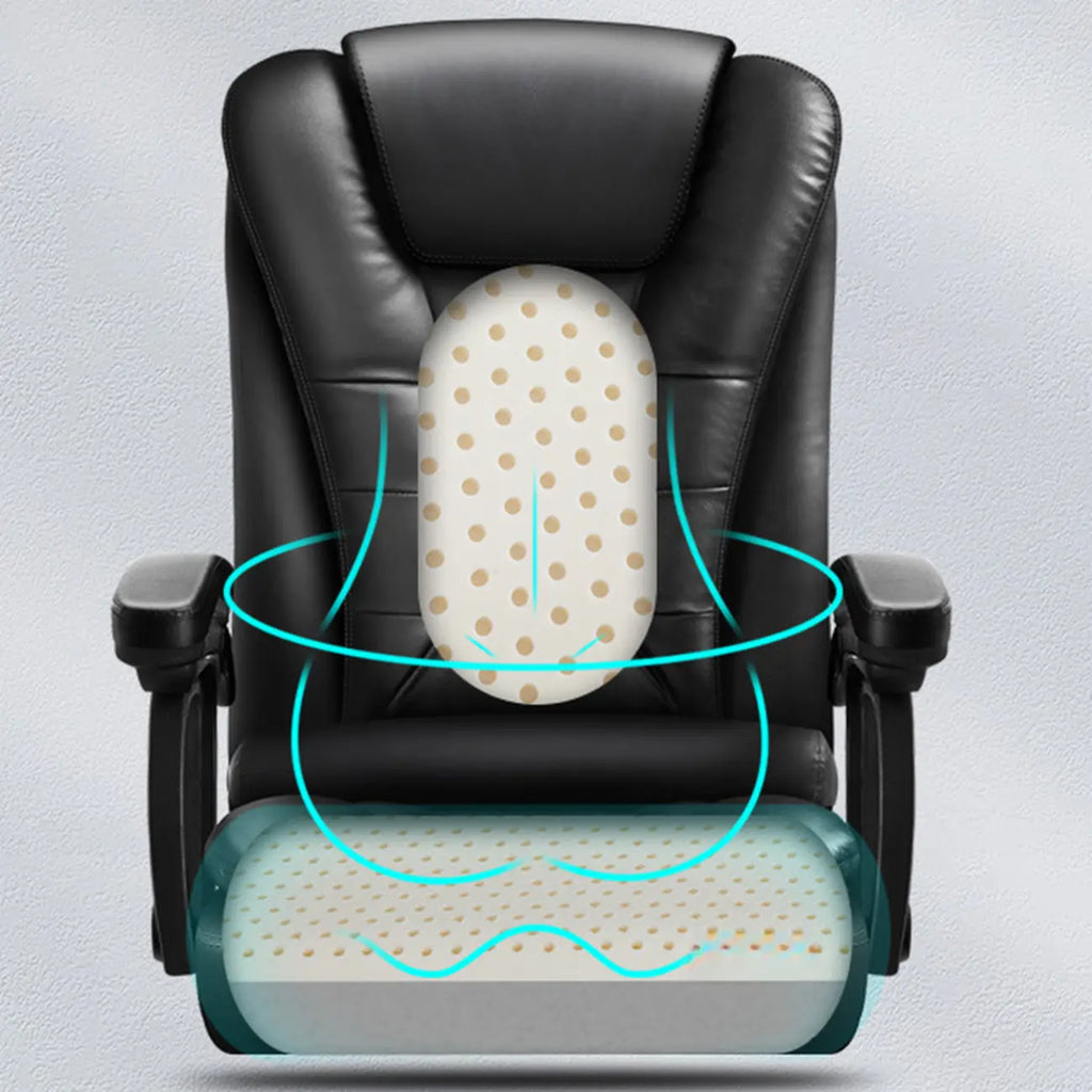 Ergonomischer schwarzer Drehbürostuhl aus Leder mit Fußstütze