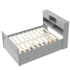 Lit plateforme de capitaine Twin/Full avec 4 tiroirs et étagères de rangement, structure en bois massif avec tête de lit bibliothèque et rangements