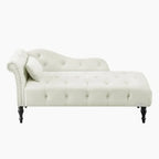 Chaise longue moderne de 60,6 po, capitonnée en velours avec boutons, pieds en bois massif et clous décoratifs