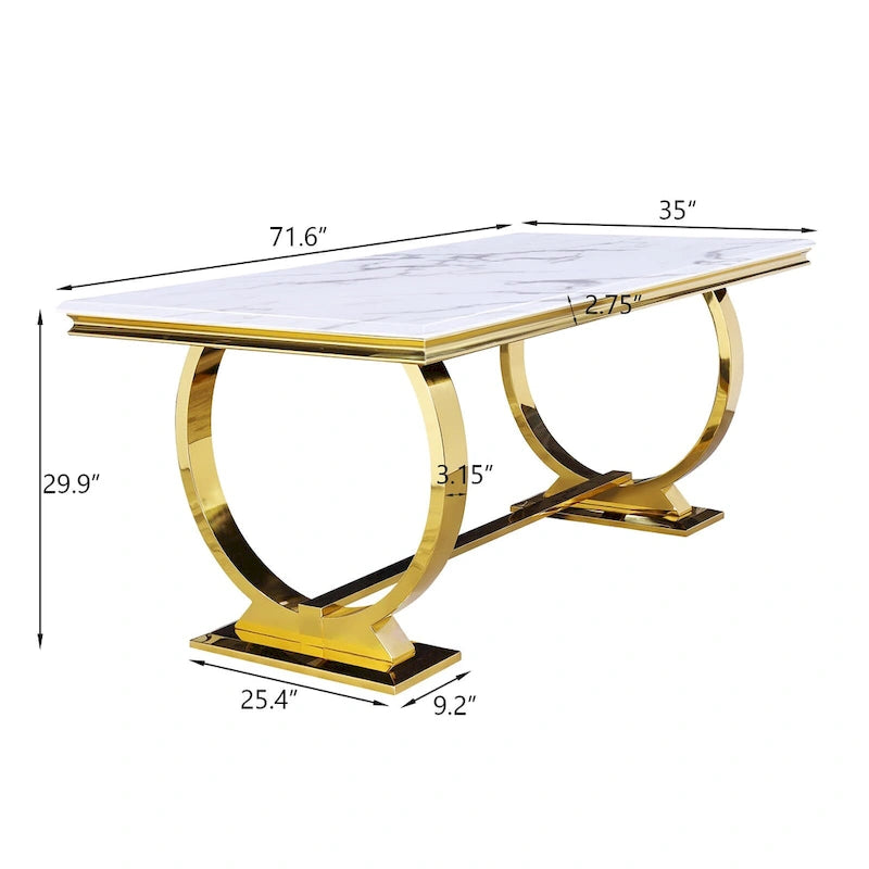 Table de salle à manger moderne avec piètement en U en métal inoxydable