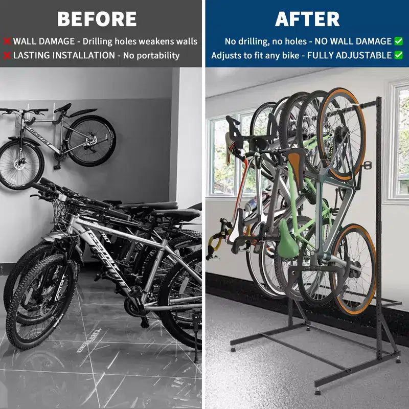 Freistehender Fahrradständer für 5 Fahrräder mit einer hohen Tragfähigkeit von 300 lb, robuster Organizer für die sichere und stabile Aufbewahrung von Fahrrädern in Vorgärten und Hinterhöfen