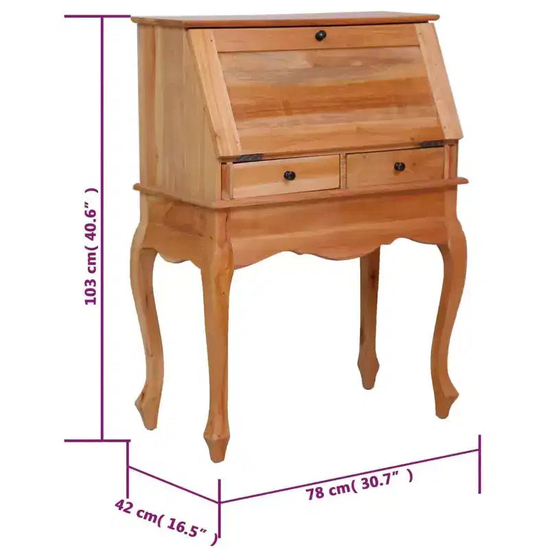 Secretary Desk Office Writing Table with Drawers, Solid Mahogany Wood