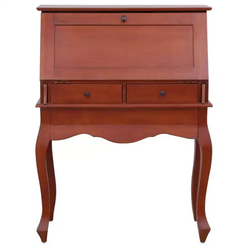Secretary Desk Office Writing Table with Drawers, Solid Mahogany Wood