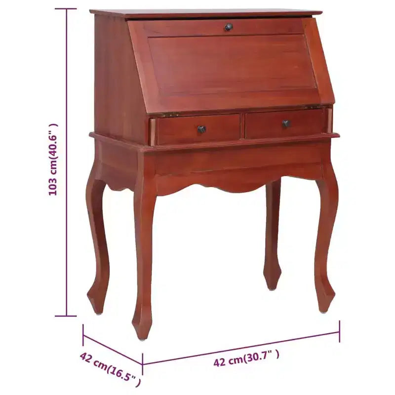 Secretary Desk Office Writing Table with Drawers, Solid Mahogany Wood