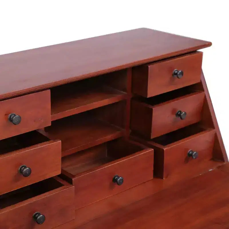 Secretary Desk Office Writing Table with Drawers, Solid Mahogany Wood