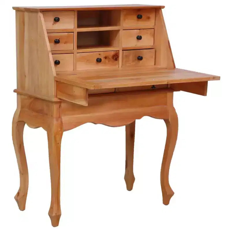 Secretary Desk Office Writing Table with Drawers, Solid Mahogany Wood