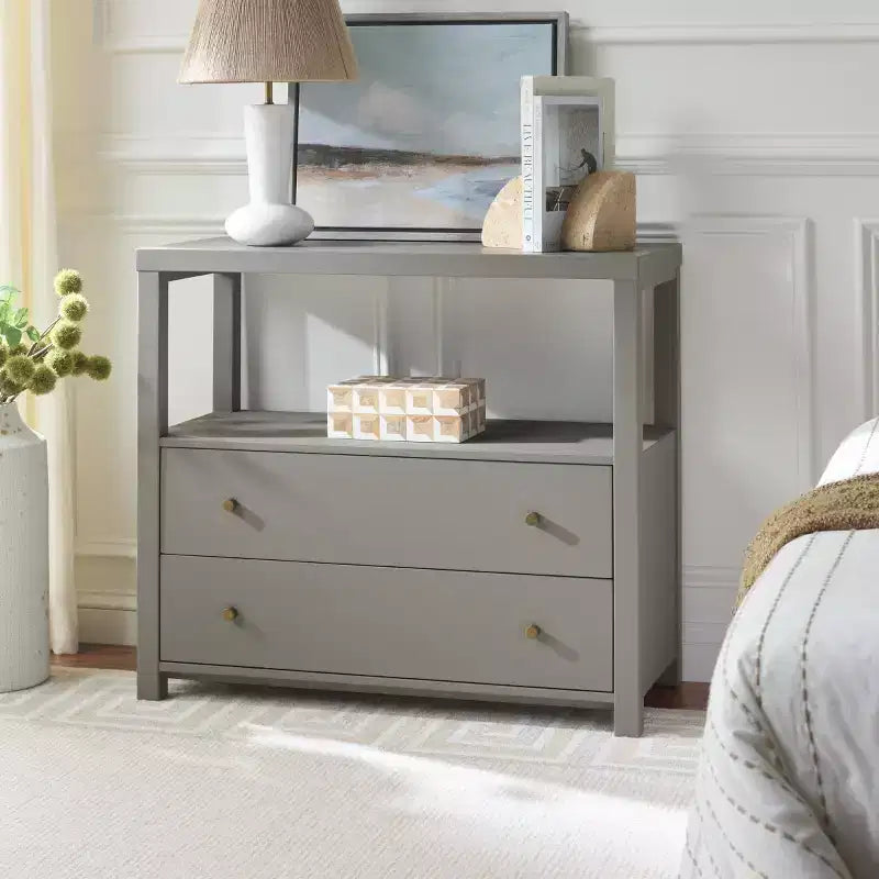 Ernest 2 Drawer 1 Shelf Wood Storage Chest, Natural & White Washed Finish