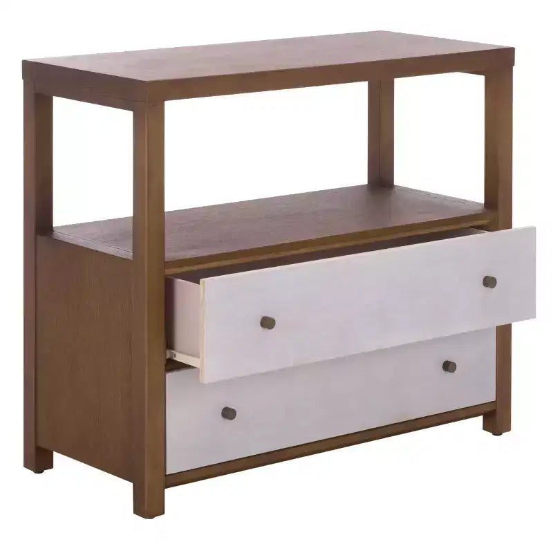 Ernest 2 Drawer 1 Shelf Wood Storage Chest, Natural & White Washed Finish
