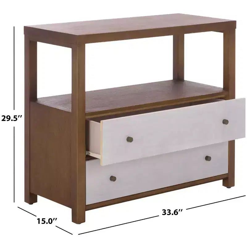 Ernest 2 Drawer 1 Shelf Wood Storage Chest, Natural & White Washed Finish