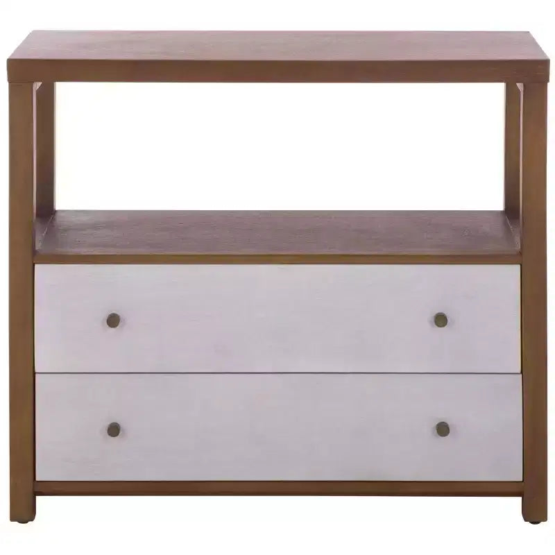 Ernest 2 Drawer 1 Shelf Wood Storage Chest, Natural & White Washed Finish