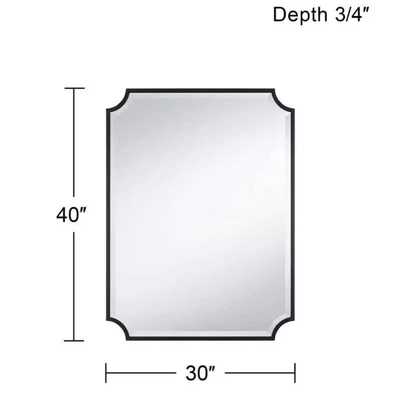 30"x40" Cut Edge Black Wall Mirror, Rectangular, Jacinda Style