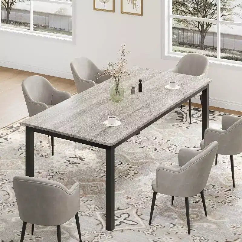 70.8 Inch Industrial Dining Table for 6-8 People, Wooden Dining Table with Metal Legs & Load Bars