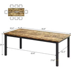 70.8 Inch Industrial Dining Table for 6-8 People, Wooden Dining Table with Metal Legs & Load Bars